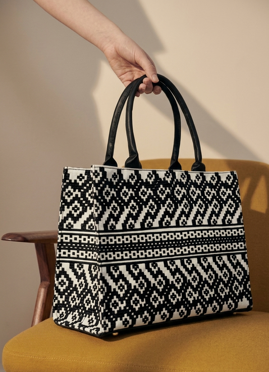 Ivory Paisley Embroidered Tote Bag
