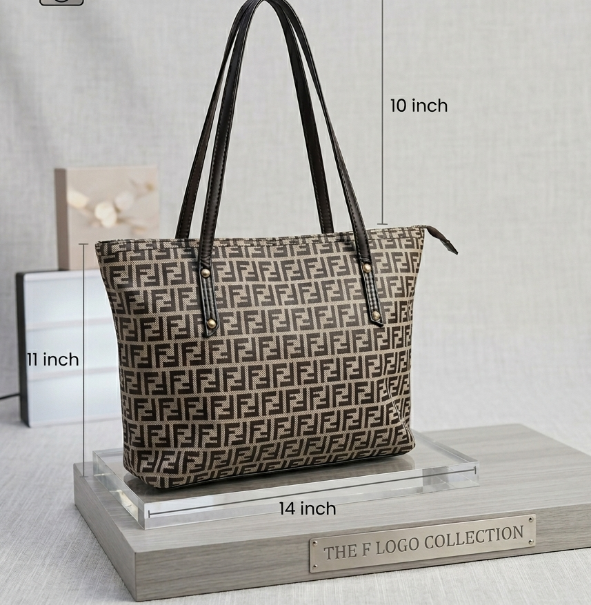 The F Logo Tote — Monogram Canvas Shoulder Bag | Beige & Brown