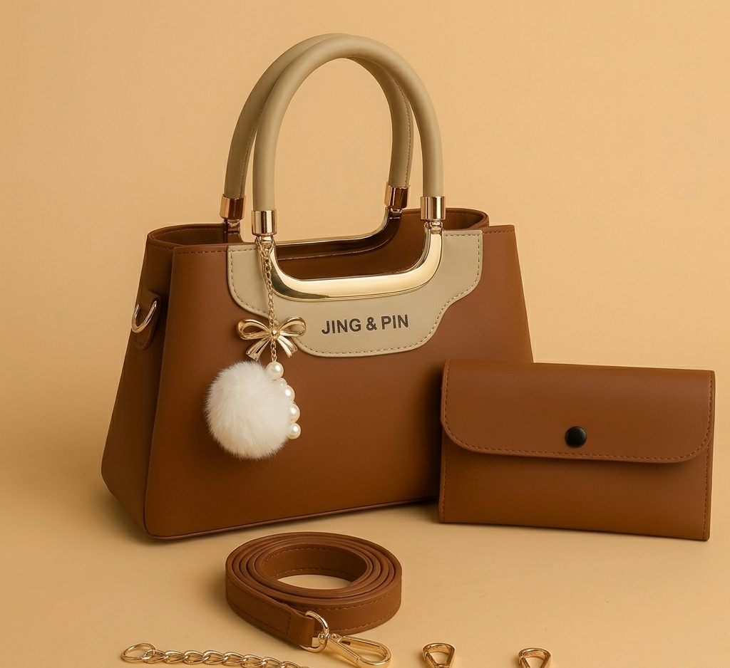 Modern Muse 2-Piece Handbag Set – Sleek Rexine in Minimalist Plain Design