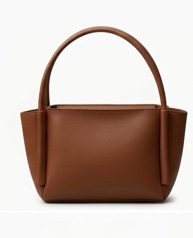Tan Brown Pebbled Leather Open-Top Tote — Minimalist Shoulder Bag