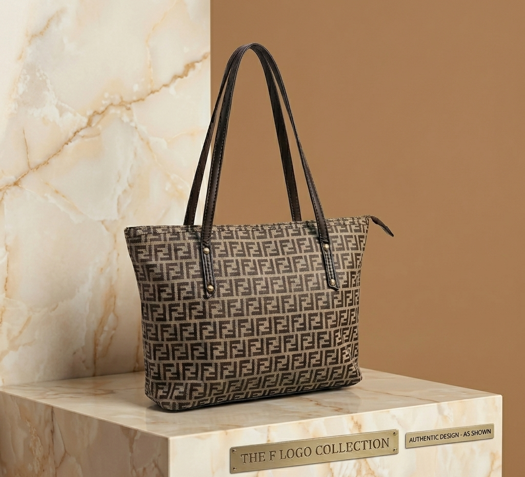 The F Logo Tote — Monogram Canvas Shoulder Bag | Beige & Brown