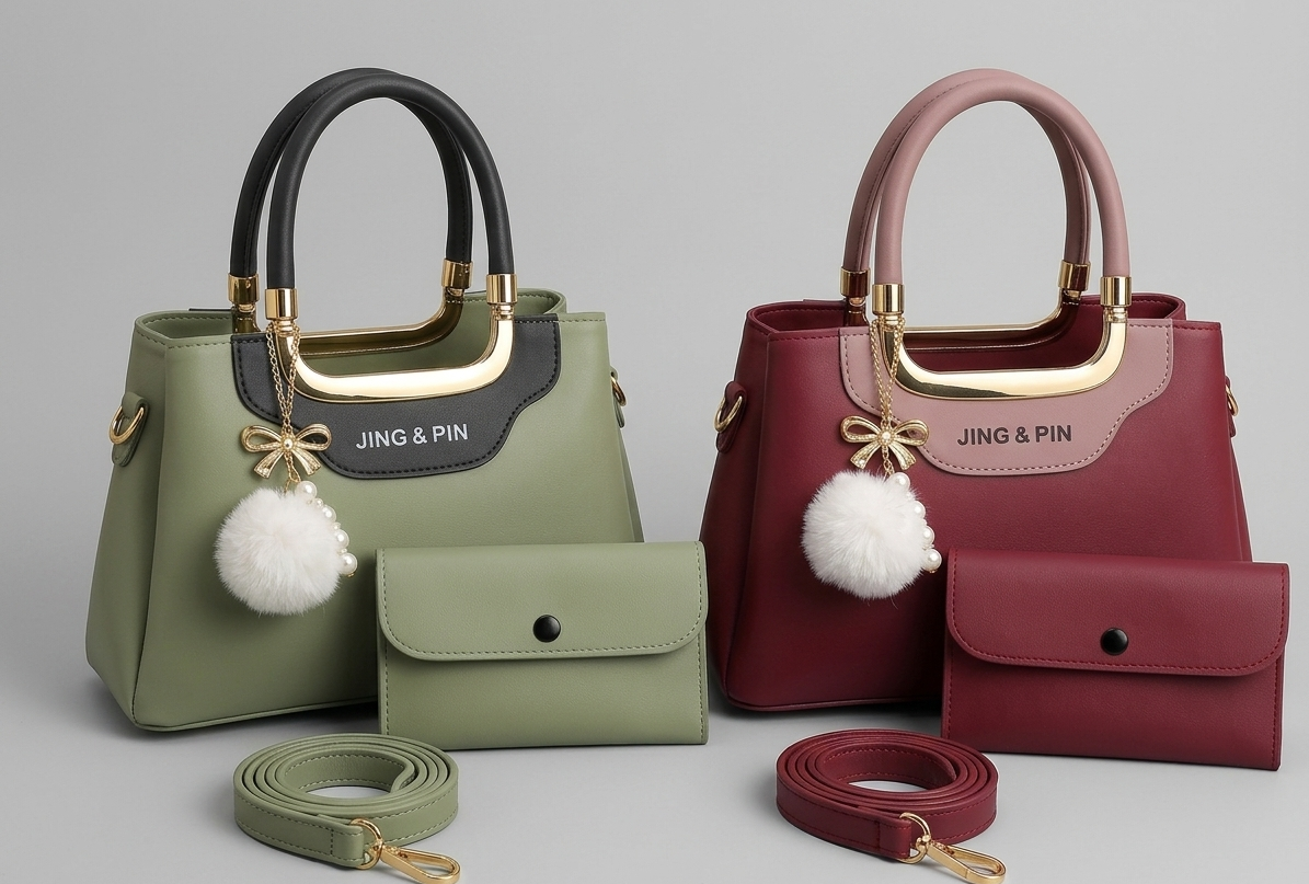 Modern Muse 2-Piece Handbag Set – Sleek Rexine in Minimalist Plain Design