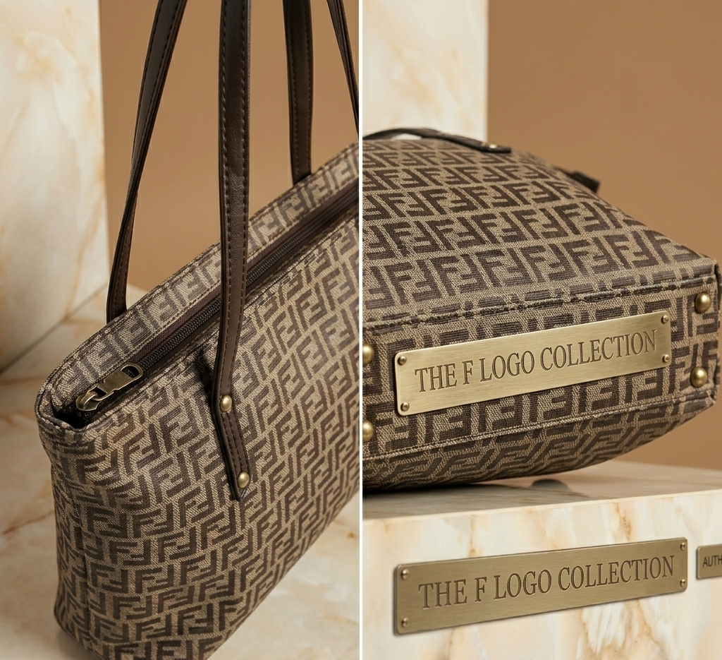 The F Logo Tote — Monogram Canvas Shoulder Bag | Beige & Brown