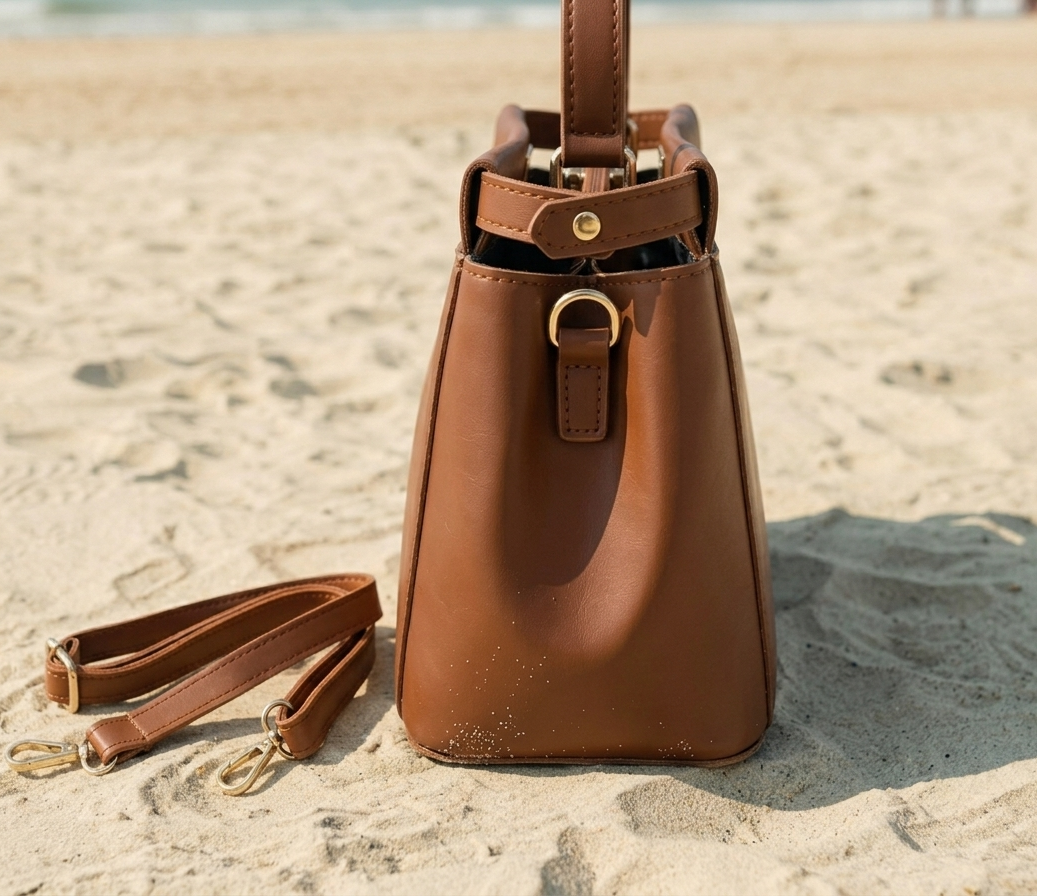 Tan Brown Mini Satchel — Top Handle Lock Bag with Shoulder Strap