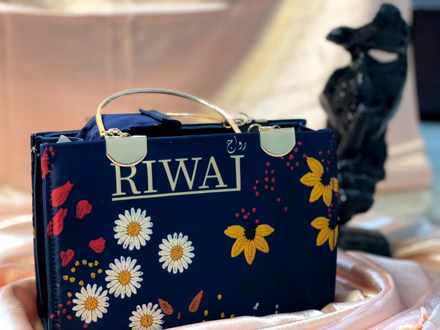 Riwaj Floral Embroidered Box Clutch — Midnight Navy