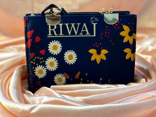 Riwaj Floral Embroidered Box Clutch — Midnight Navy