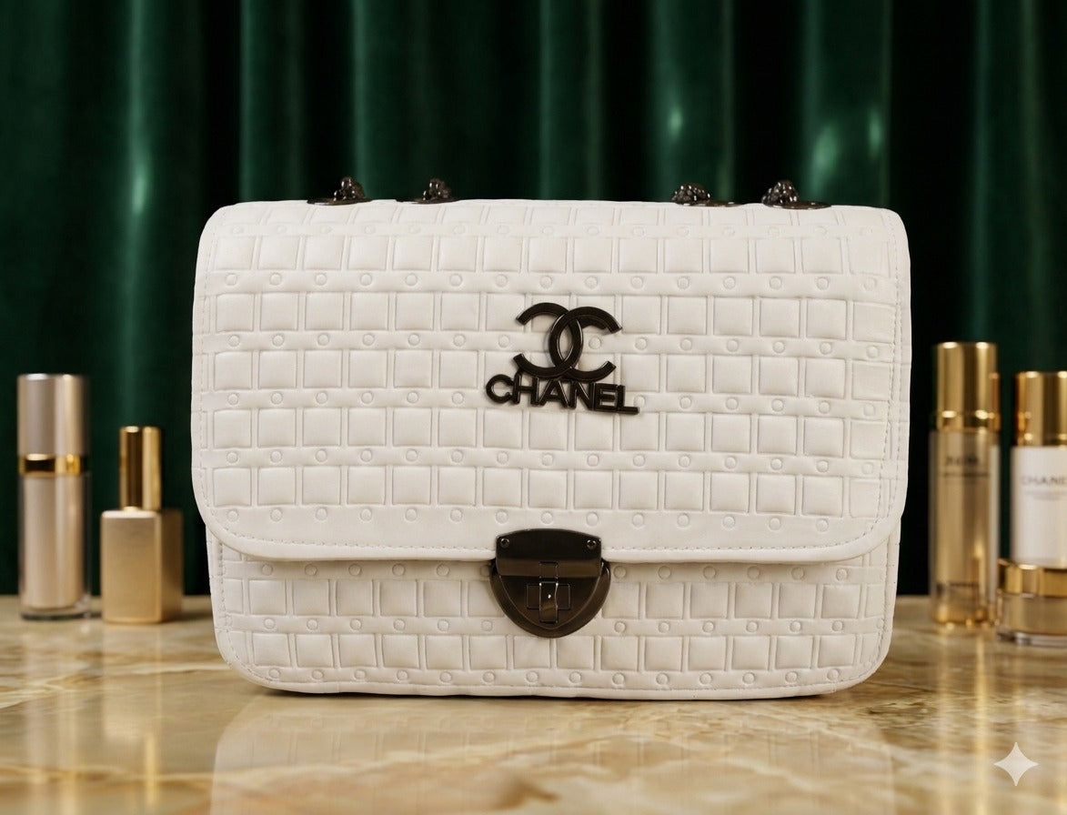 Pearl White Quilted Chain Shoulder Bag