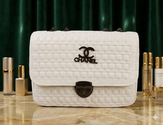 Pearl White Quilted Chain Shoulder Bag