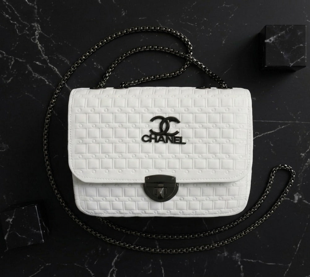 Pearl White Quilted Chain Shoulder Bag