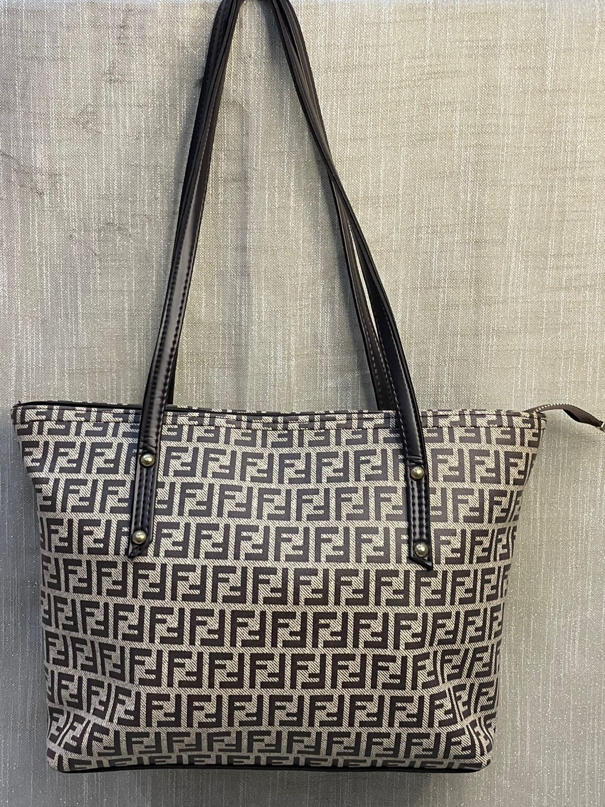 The F Logo Tote — Monogram Canvas Shoulder Bag | Beige & Brown
