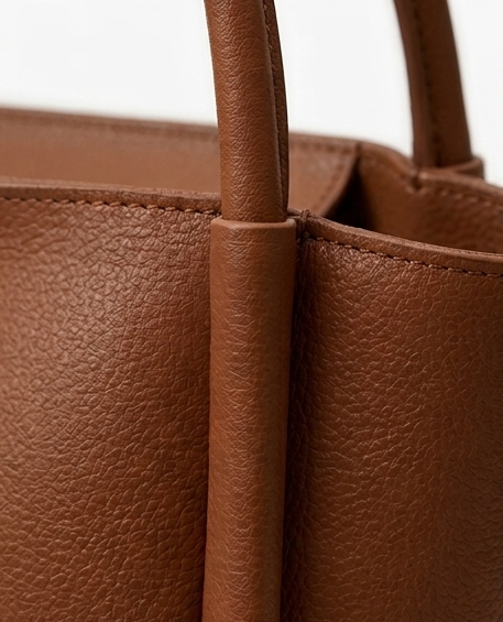 Tan Brown Pebbled Leather Open-Top Tote — Minimalist Shoulder Bag