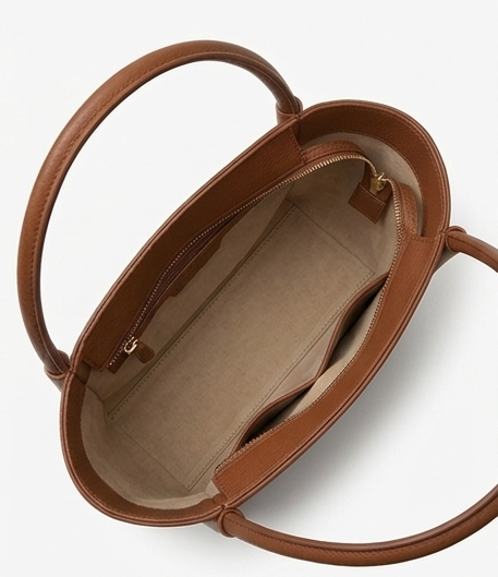 Tan Brown Pebbled Leather Open-Top Tote — Minimalist Shoulder Bag